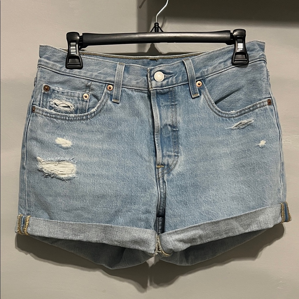 Levi's Light Blue Distressed Jean Shorts